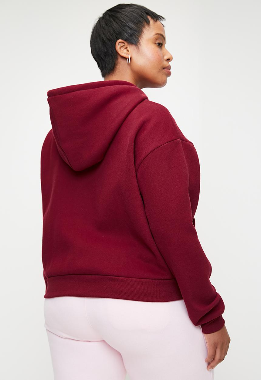 Cotton On - Plus Lifestyle Fleece Graphic Zip Through - Deep Red/ Bhwc Cherry Dream