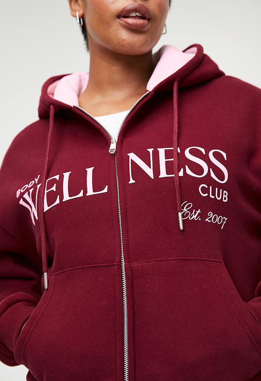 Cotton On - Plus Lifestyle Fleece Graphic Zip Through - Deep Red/ Bhwc Cherry Dream