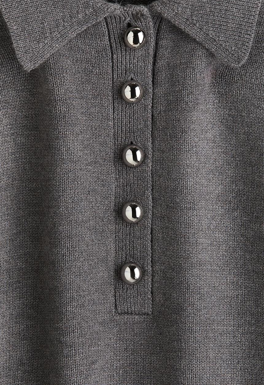 H&M - Fine-knit collared dress - grey marl