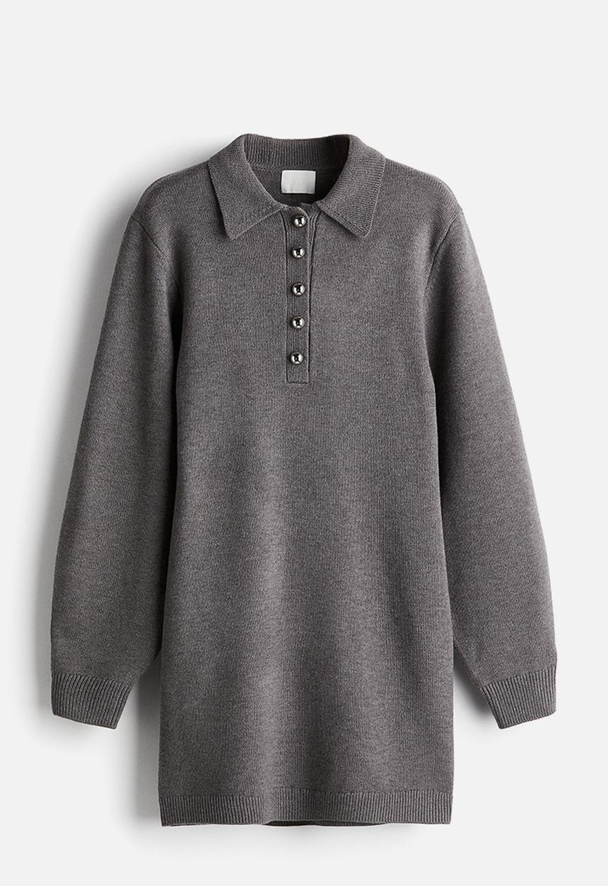 H&M - Fine-knit collared dress - grey marl