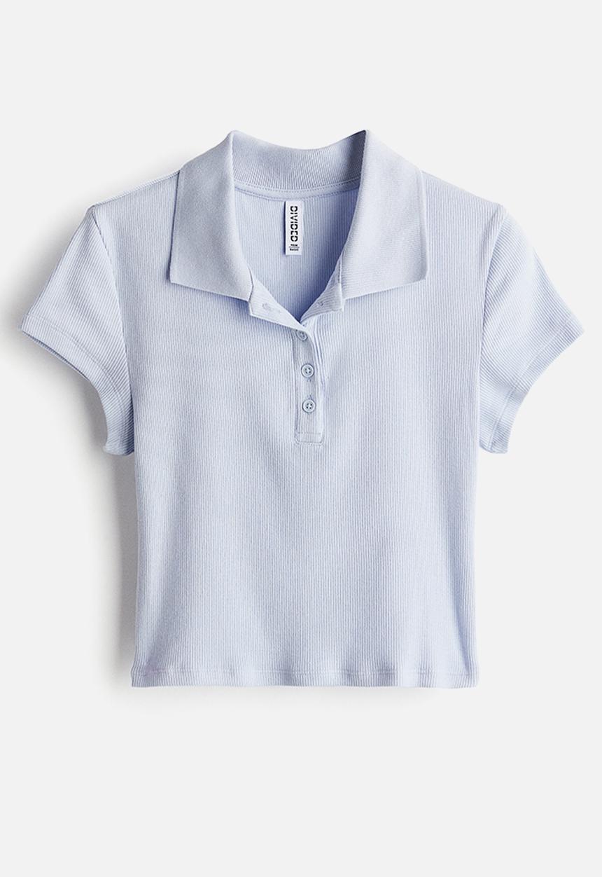 H&M - Ribbed polo shirt - light blue