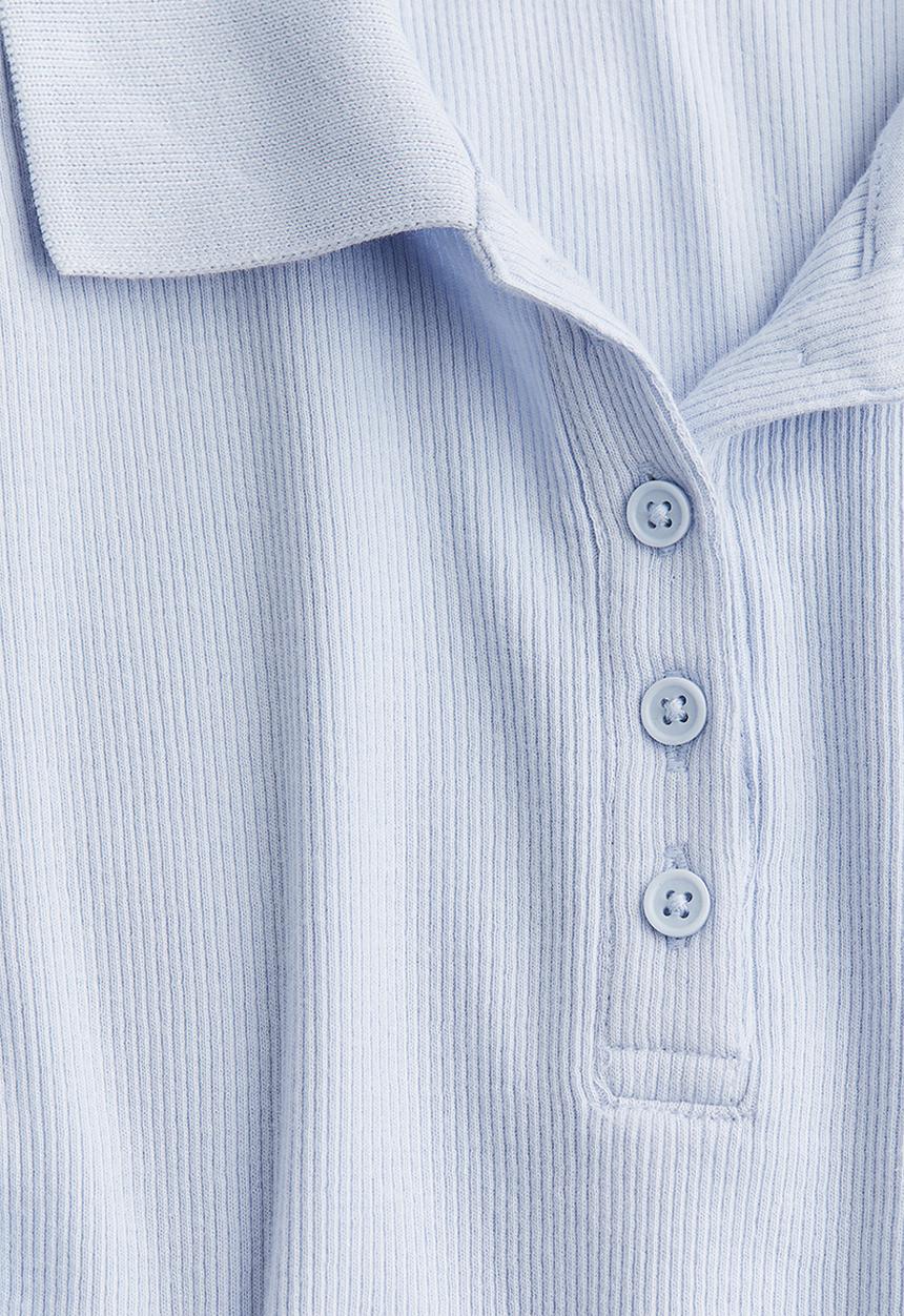 H&M - Ribbed polo shirt - light blue