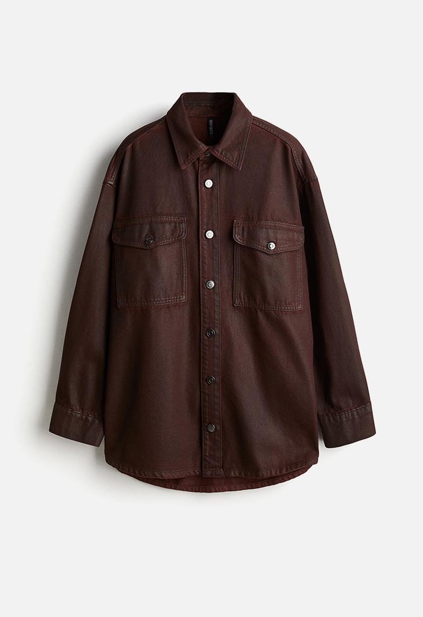 H&M - Coated overshirt - dark brown 