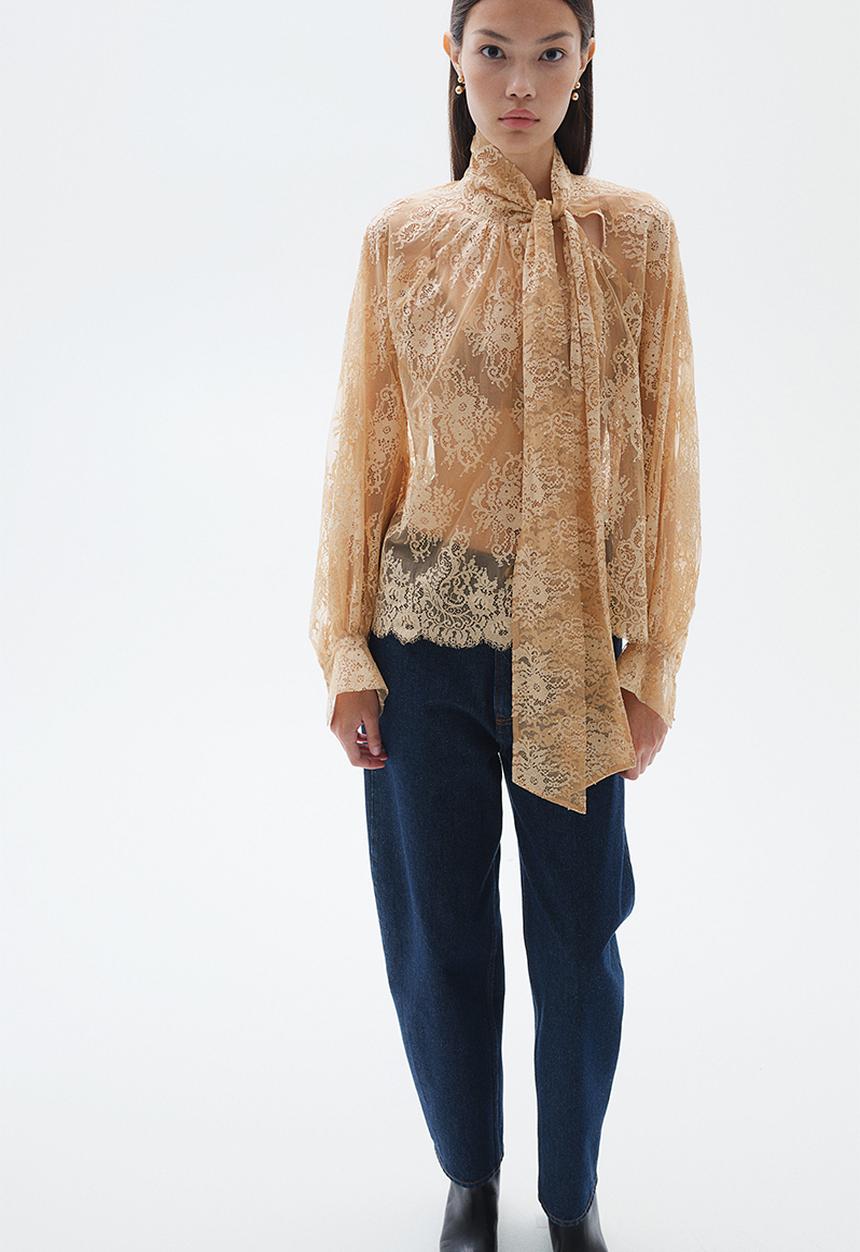 H&M - Tie-neck lace blouse - beige