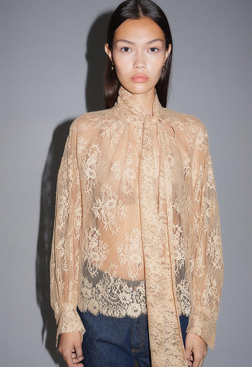 H&M - Tie-neck lace blouse - beige