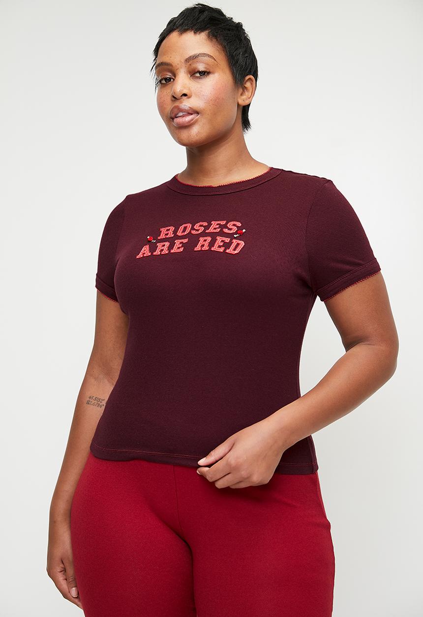 Cotton On - Plus Pointelle Rib Sleep Tee - Roses Are Red