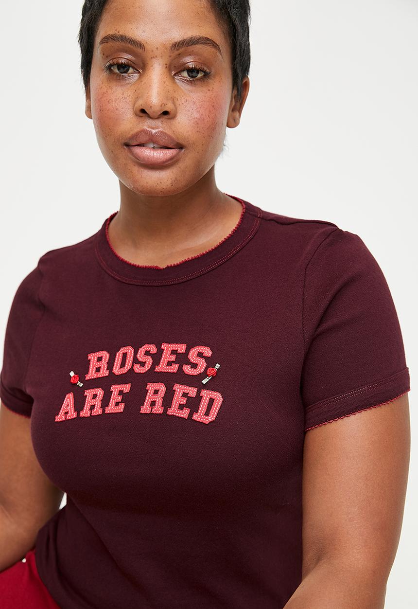Cotton On - Plus Pointelle Rib Sleep Tee - Roses Are Red