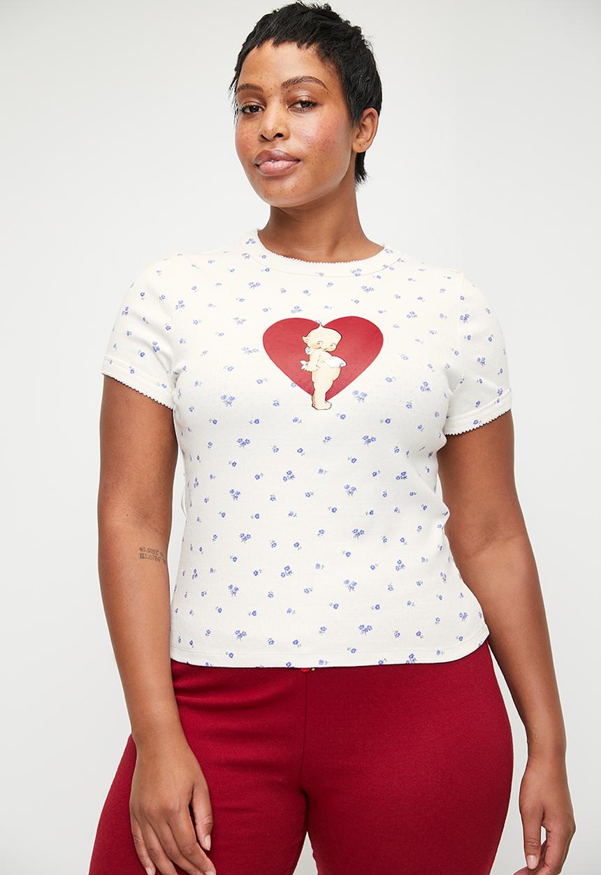 Cotton On - Plus Pointelle Rib Sleep Tee - Lcn Kewpiw/ Heart Art