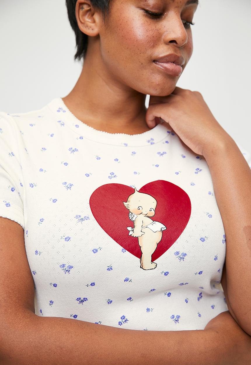 Cotton On - Plus Pointelle Rib Sleep Tee - Lcn Kewpiw/ Heart Art