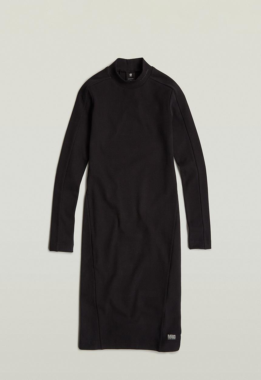 G-STAR - Ergonomic Slim Rib Dress L\S Wmn - Dk Black