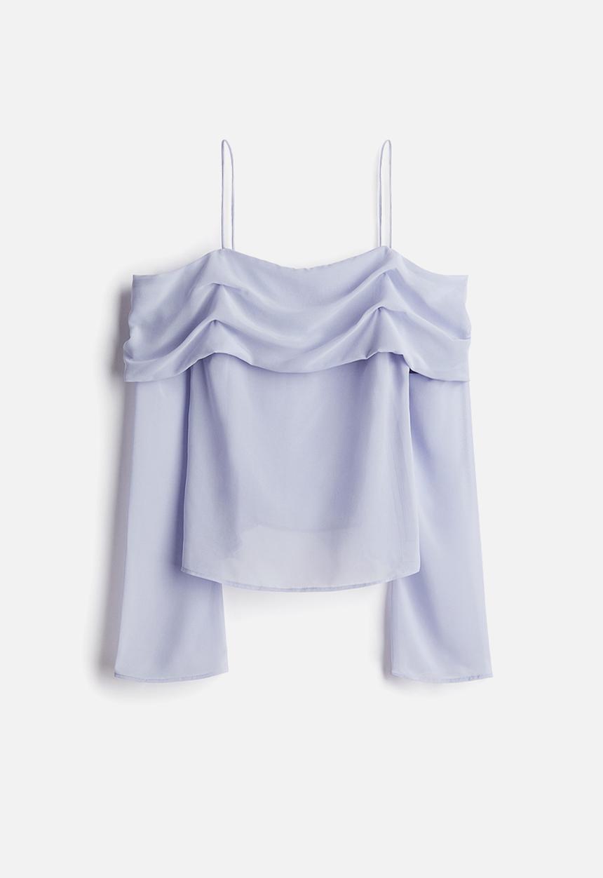 H&M - Off-the-shoulder chiffon top - light dusty purple