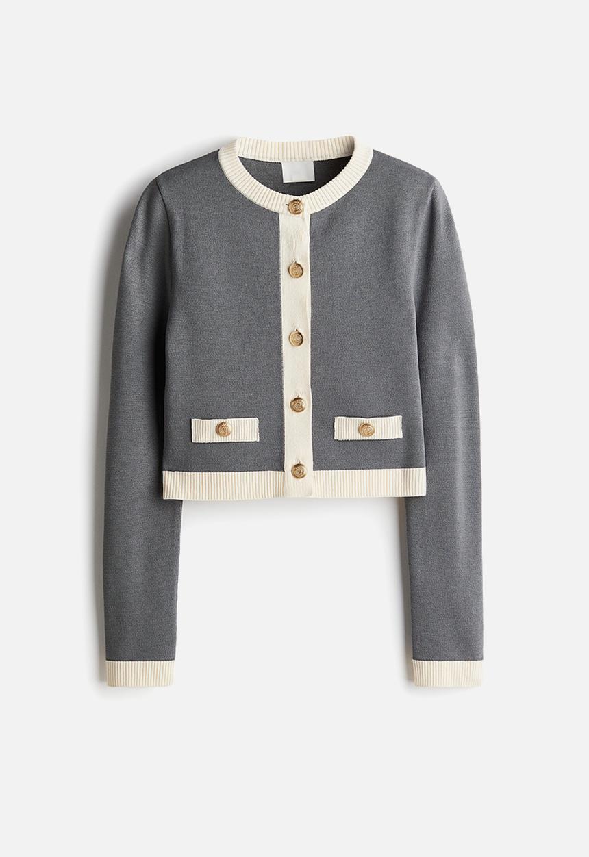 H&M - Fine-knit cardigan - grey & cream
