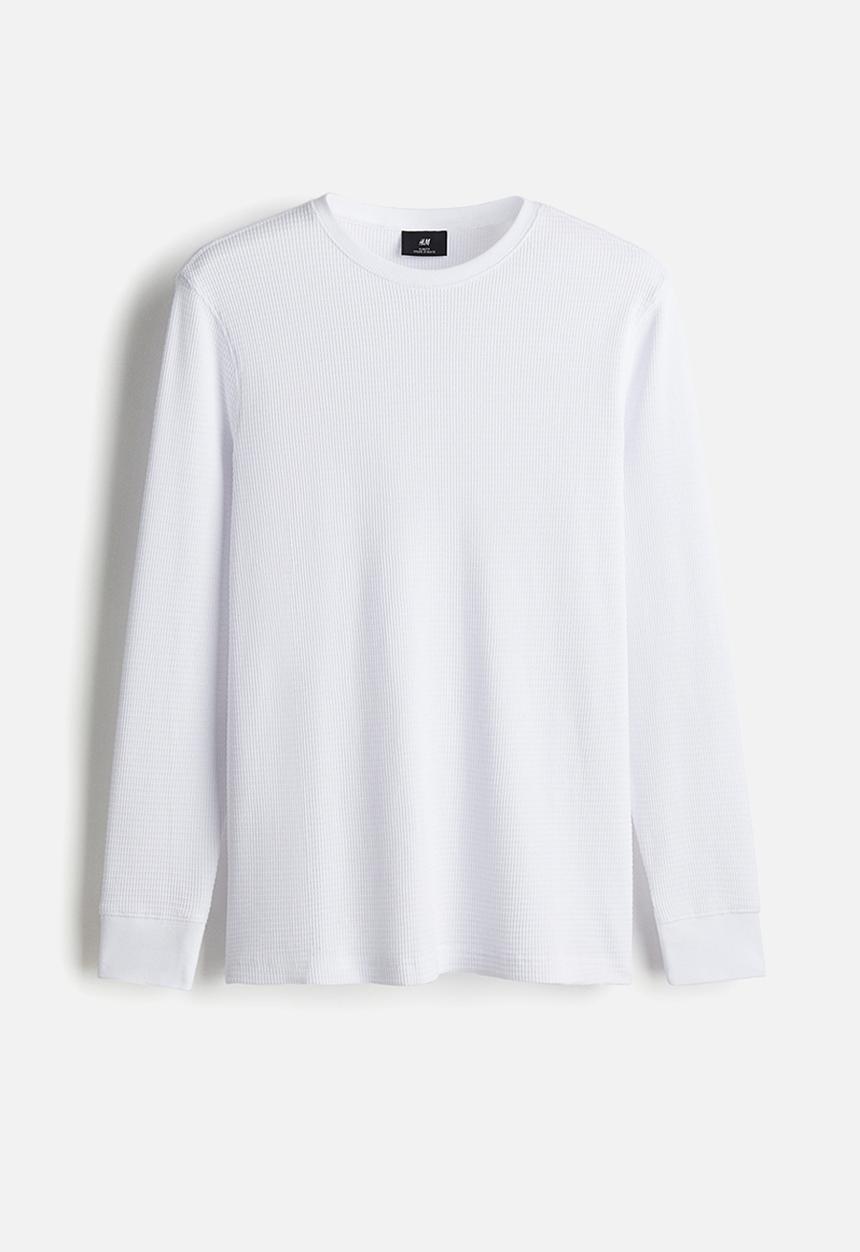 H&M - Slim fit waffled jersey top - white