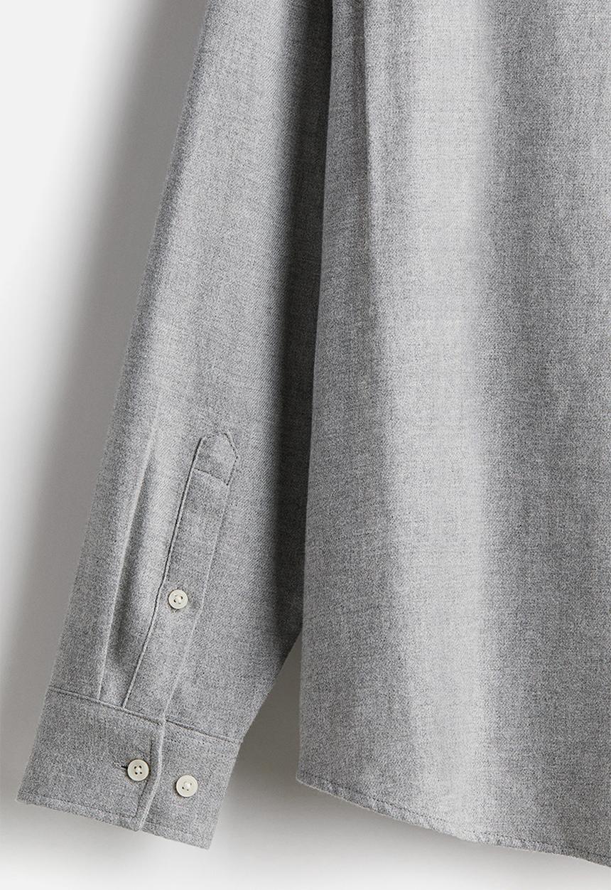 H&M - Regular fit flannel shirt - light grey marl