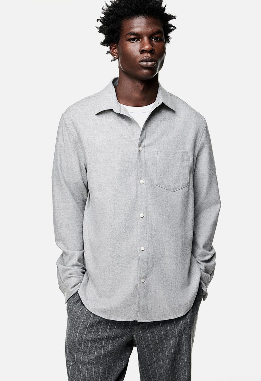 H&M - Regular fit flannel shirt - light grey marl