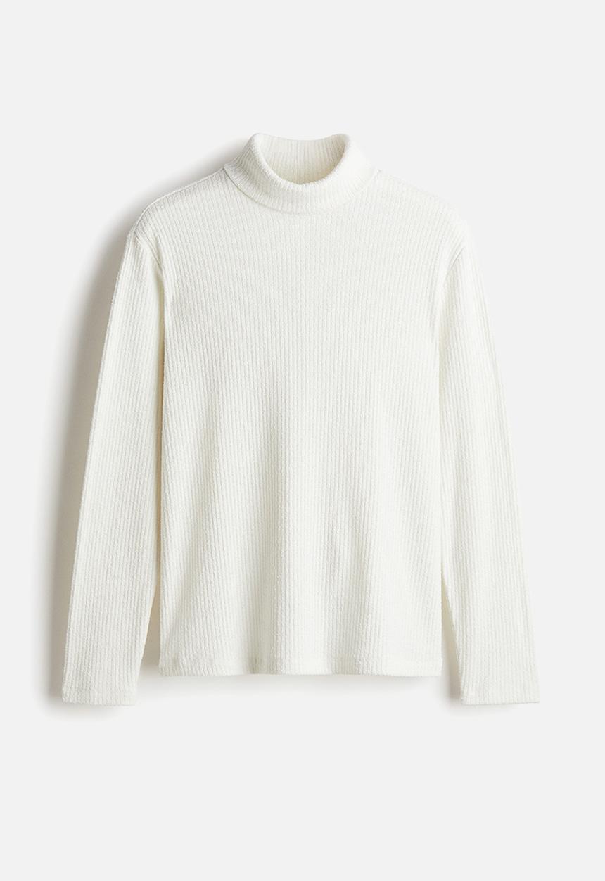 H&M - Regular fit ribbed polo-neck jumper - white