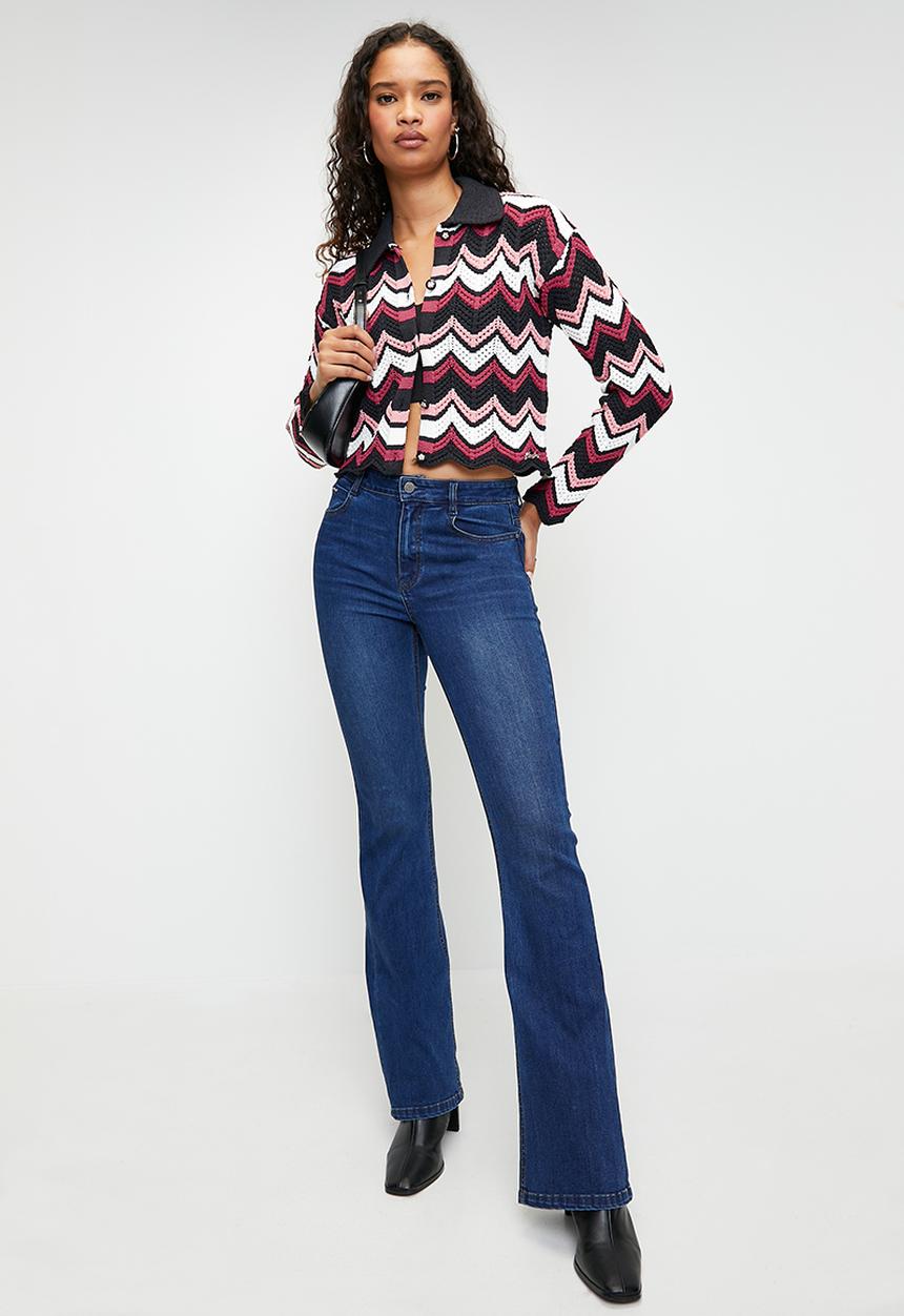 SISSY BOY - HENNEYSEY: Open-Work Zigzag Knit Collared Top - Multi