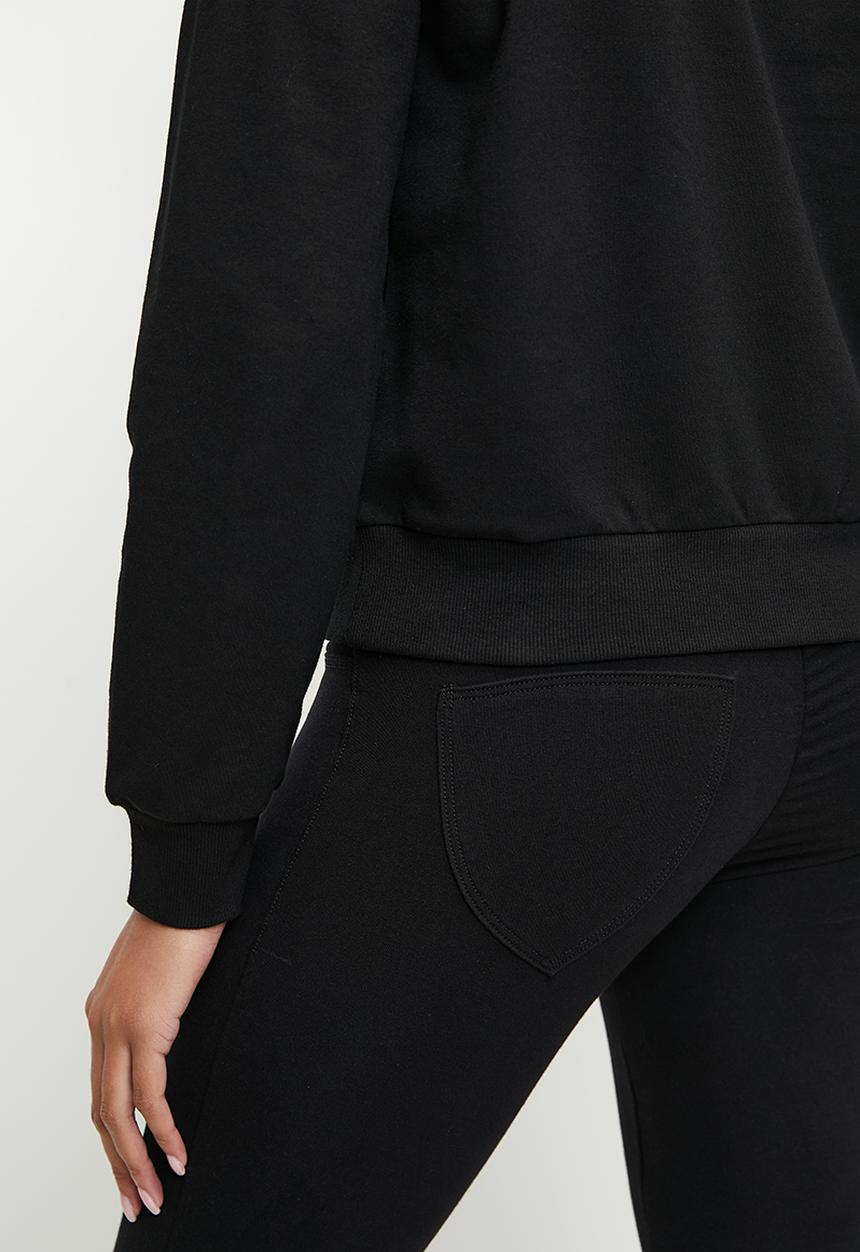 SISSY BOY - LAETITIA: Satin Embroidered Applique Logo Sweat Top - Black