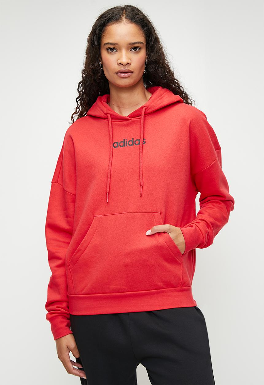 adidas Performance - Linear logo Fleece Hoodie - Pure Ruby/Black