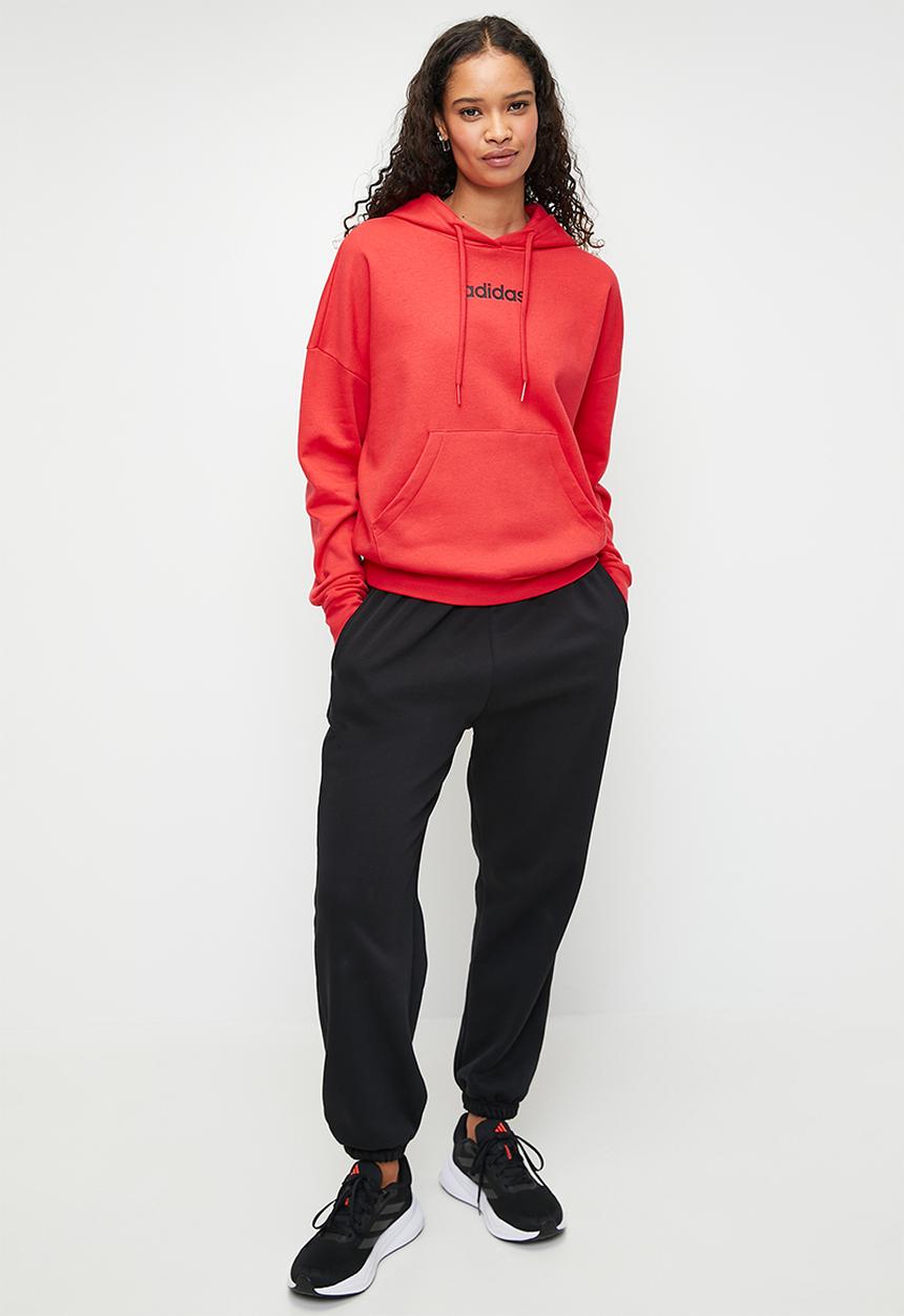adidas Performance - Linear logo Fleece Hoodie - Pure Ruby/Black