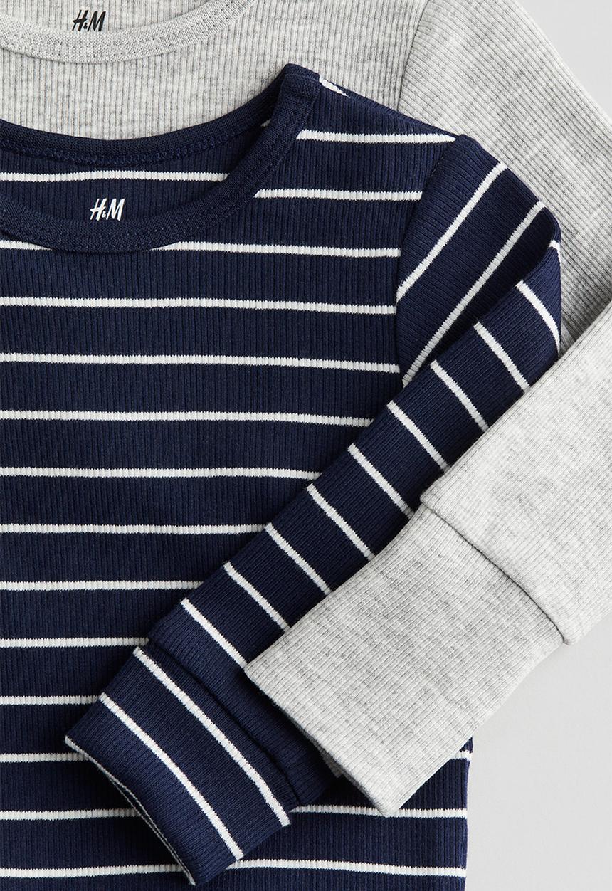 H&M - 2-Pack long-sleeved bodysuits - navy blue & striped