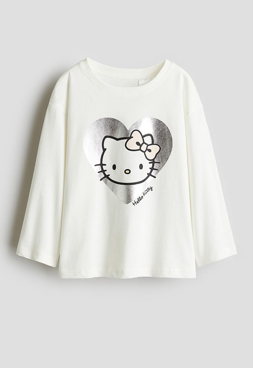 H&M - Motif-detail cotton top - white/hello kitty