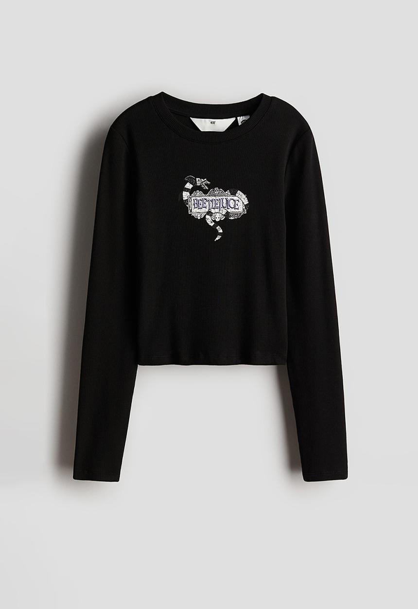 H&M - Print-motif jersey top - black/beetlejuice