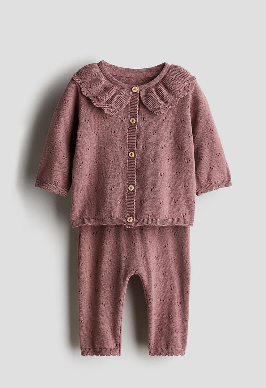 H&M - 2-Piece cotton-knit set - dark dusty pink