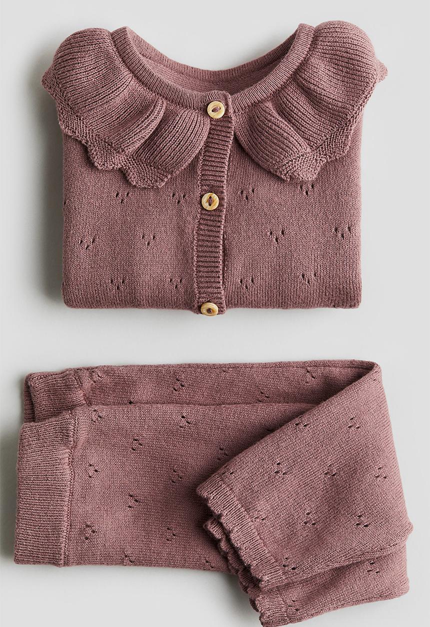 H&M - 2-Piece cotton-knit set - dark dusty pink