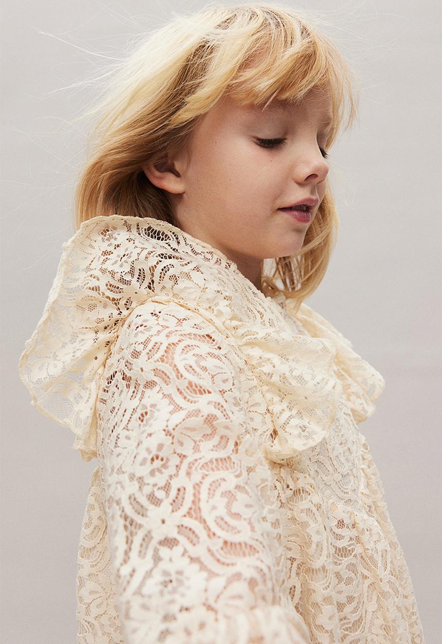 H&M - Frill-trimmed lace dress - light beige 