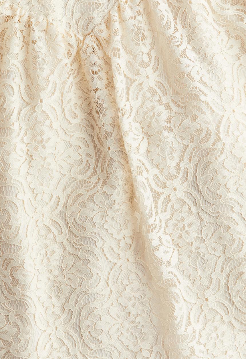 H&M - Frill-trimmed lace dress - light beige 