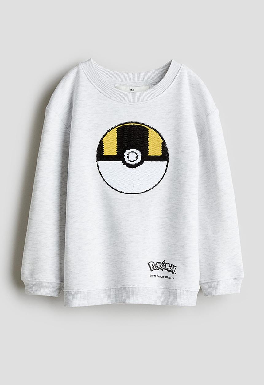 H&M - Reversible sequin-motif sweatshirt - light grey marl/pokémon