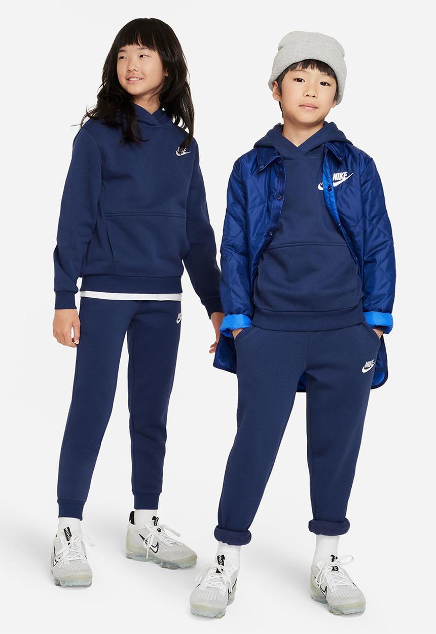 Nike - Kids Nike Club Fleece Hoody lbr - Midnight Navy/White