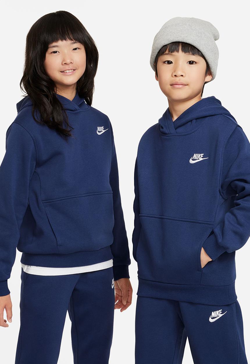 Nike - Kids Nike Club Fleece Hoody lbr - Midnight Navy/White