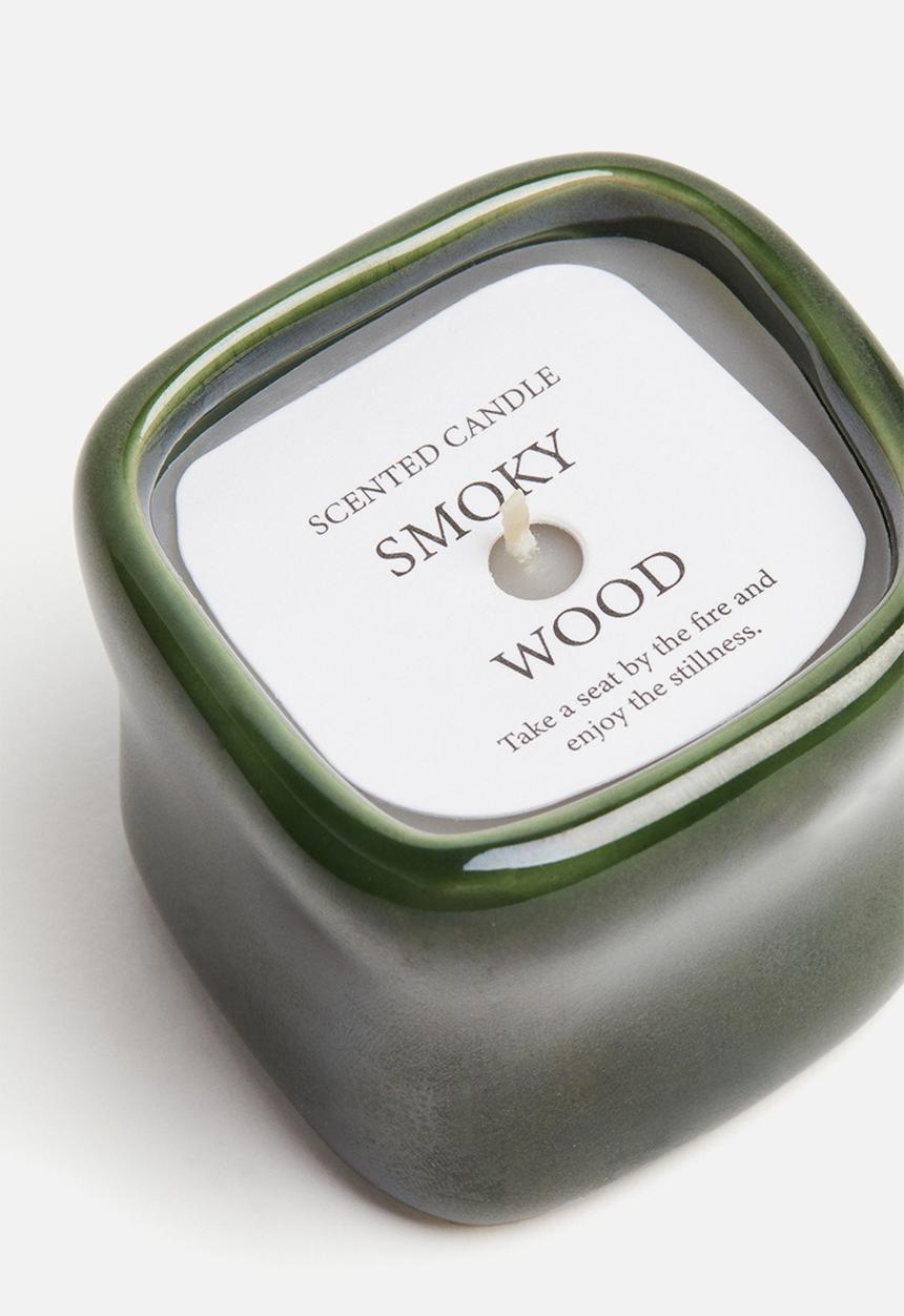 H&M - Scented candle in a ceramic holder - dark green/smoky wood