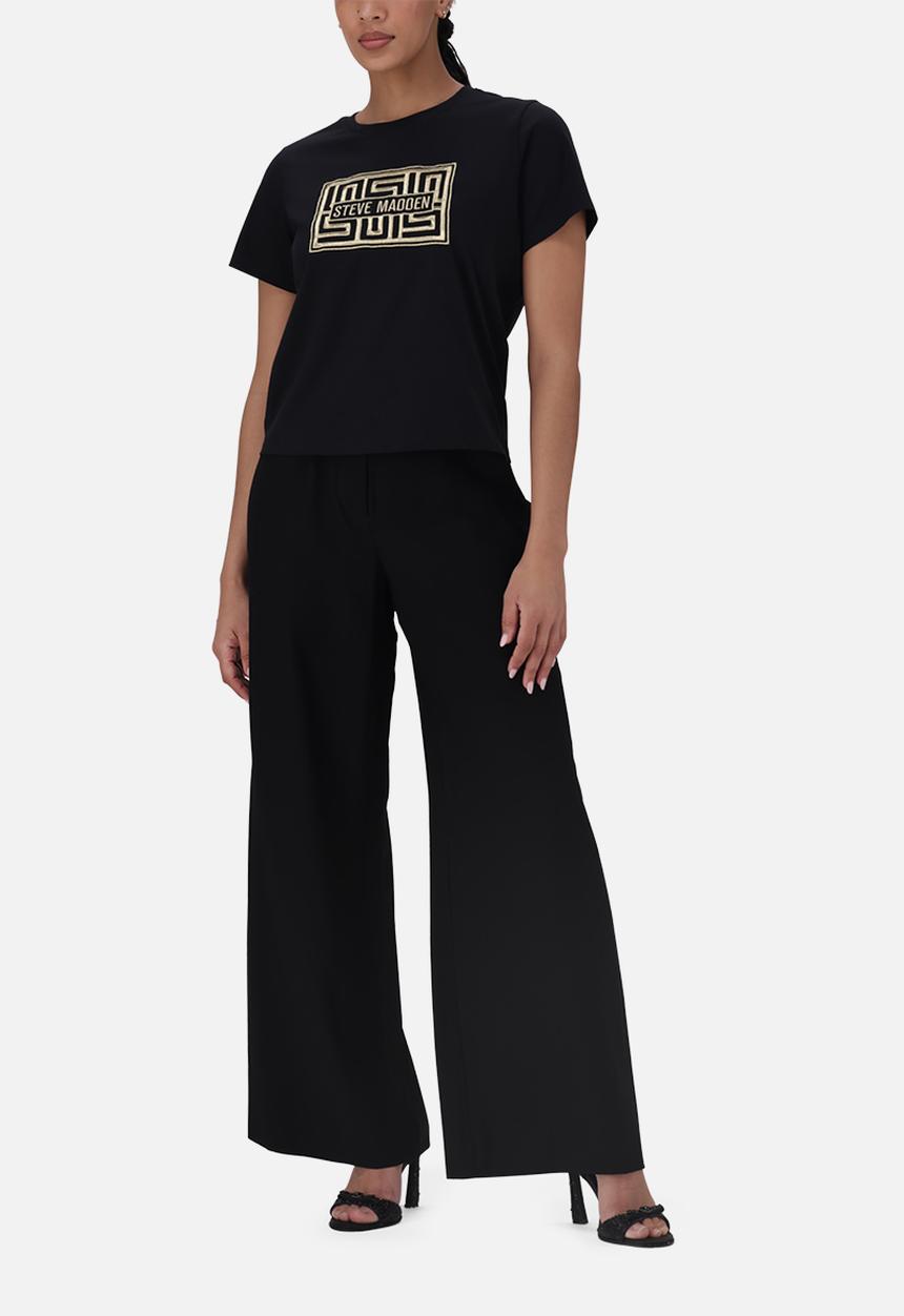 Steve Madden - Malissa Metallic Logo Boxy T-Shirt - Black