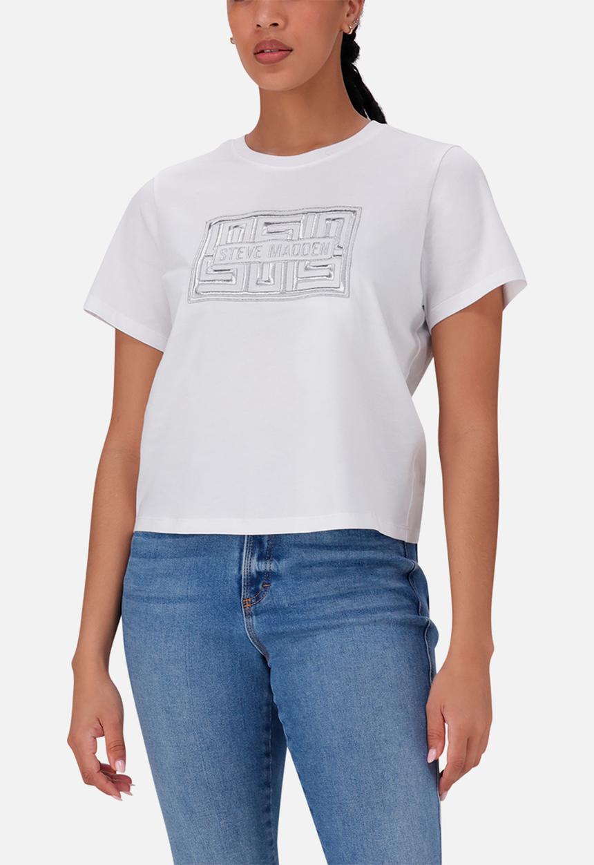 Steve Madden - Malissa Metallic Logo Boxy T-Shirt - White