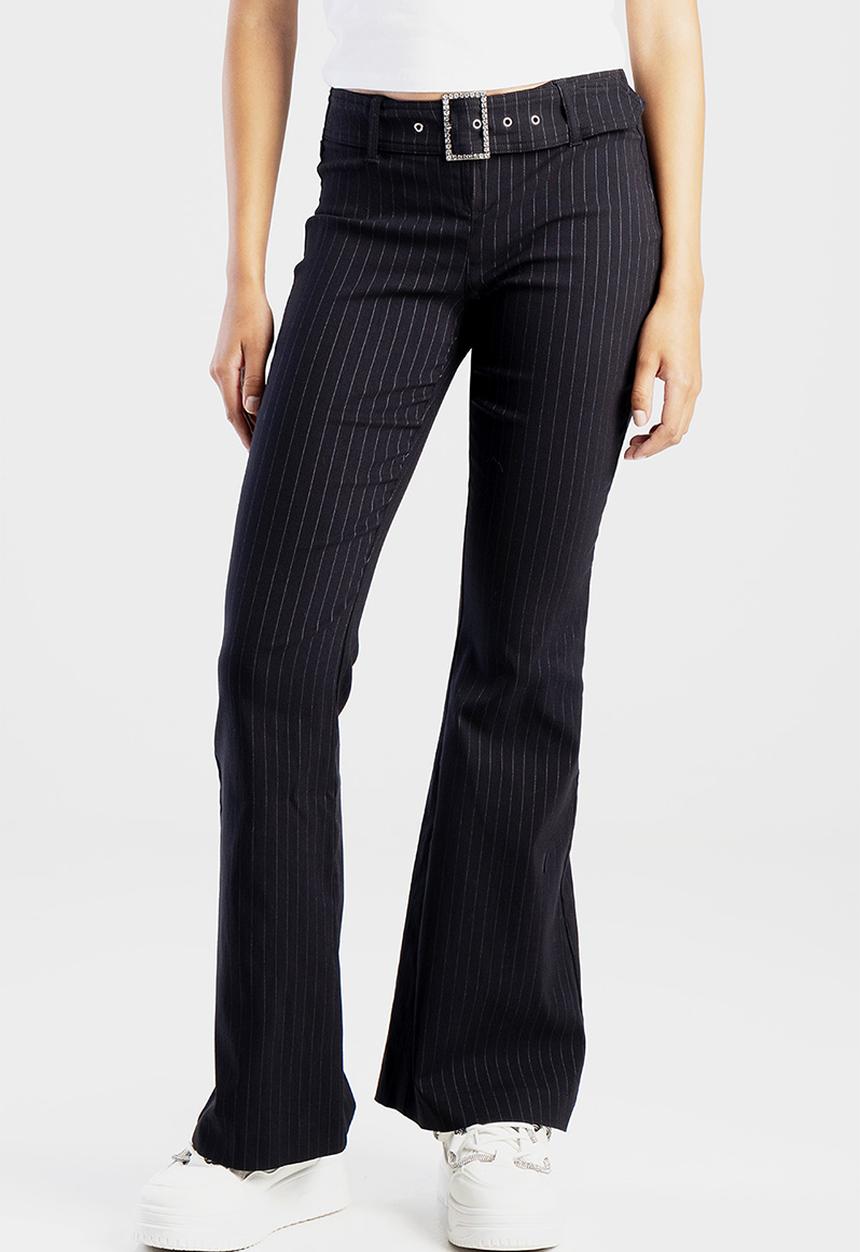 SISSY BOY - LUCY: Low Waist Skinny Flare With Self Belt  - Black / Grey