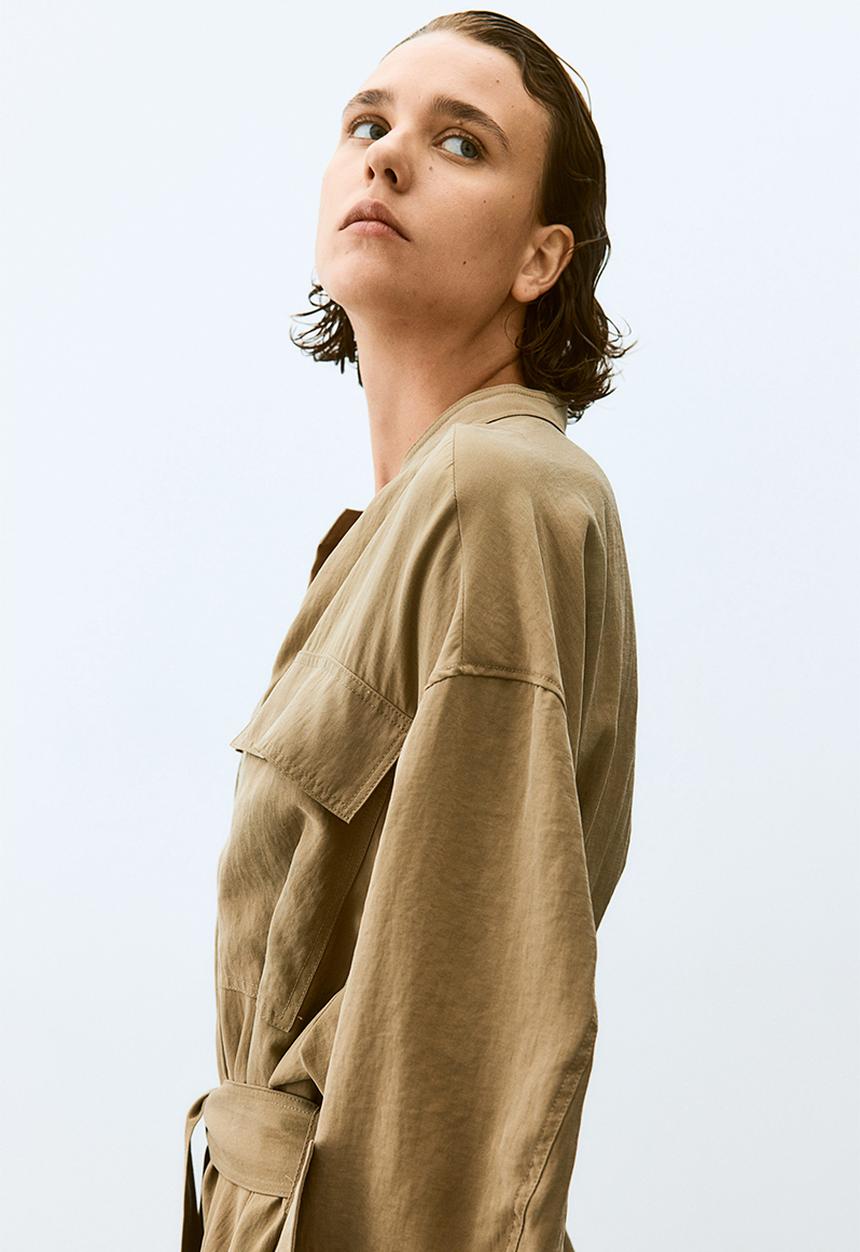 H&M - Tie-belt cargo dress - beige