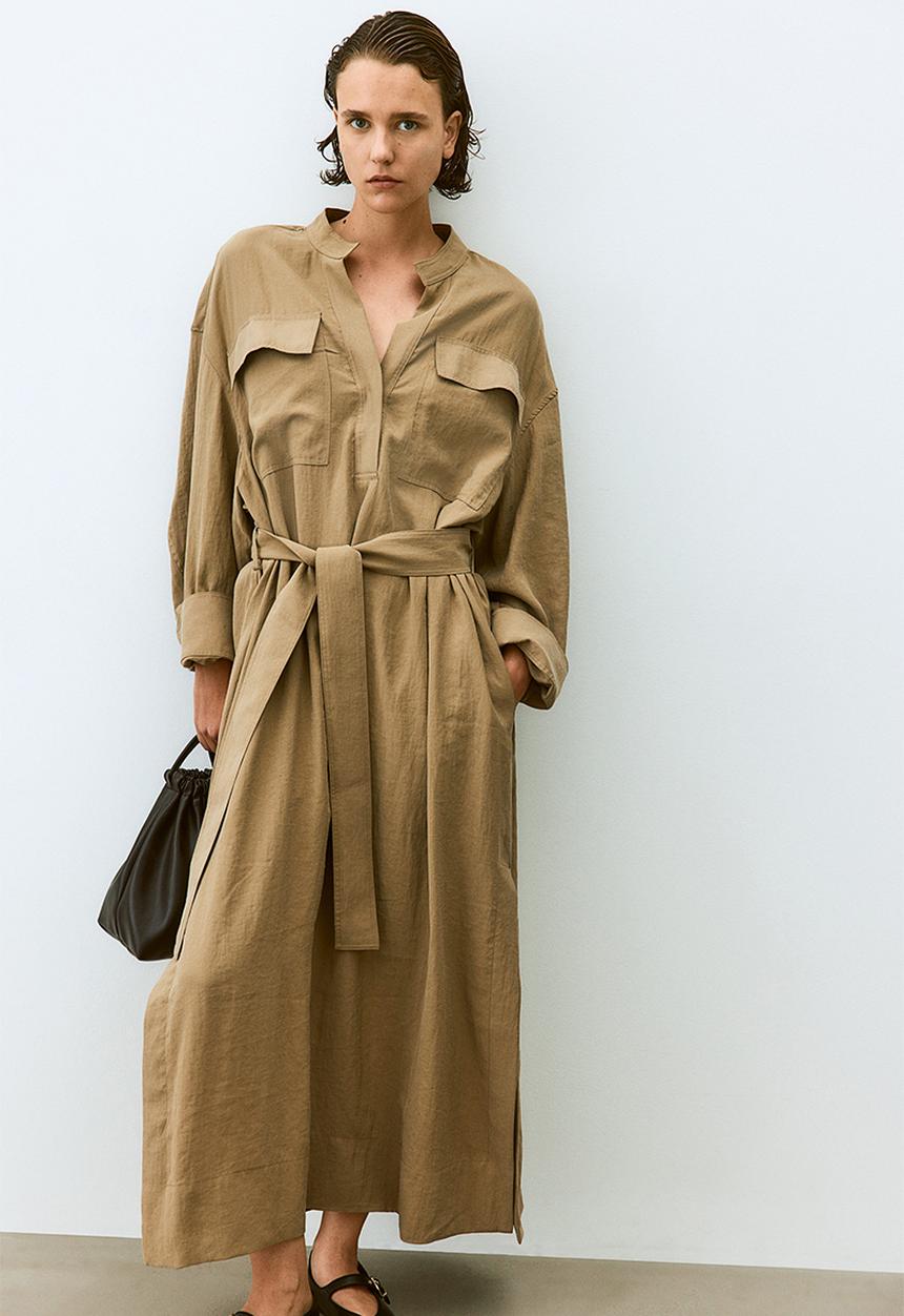 H&M - Tie-belt cargo dress - beige
