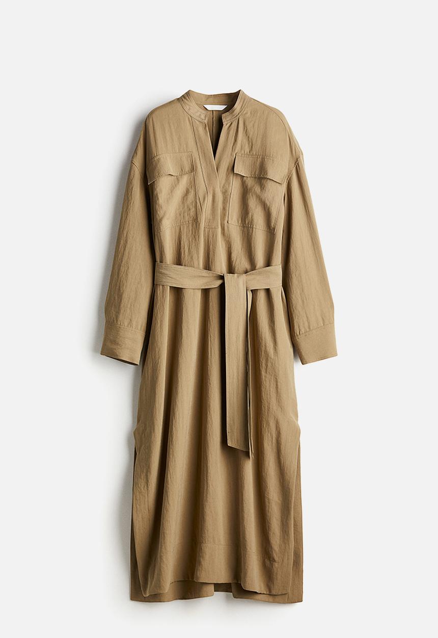H&M - Tie-belt cargo dress - beige