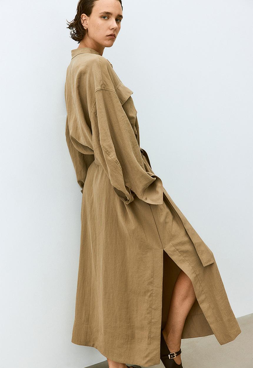 H&M - Tie-belt cargo dress - beige