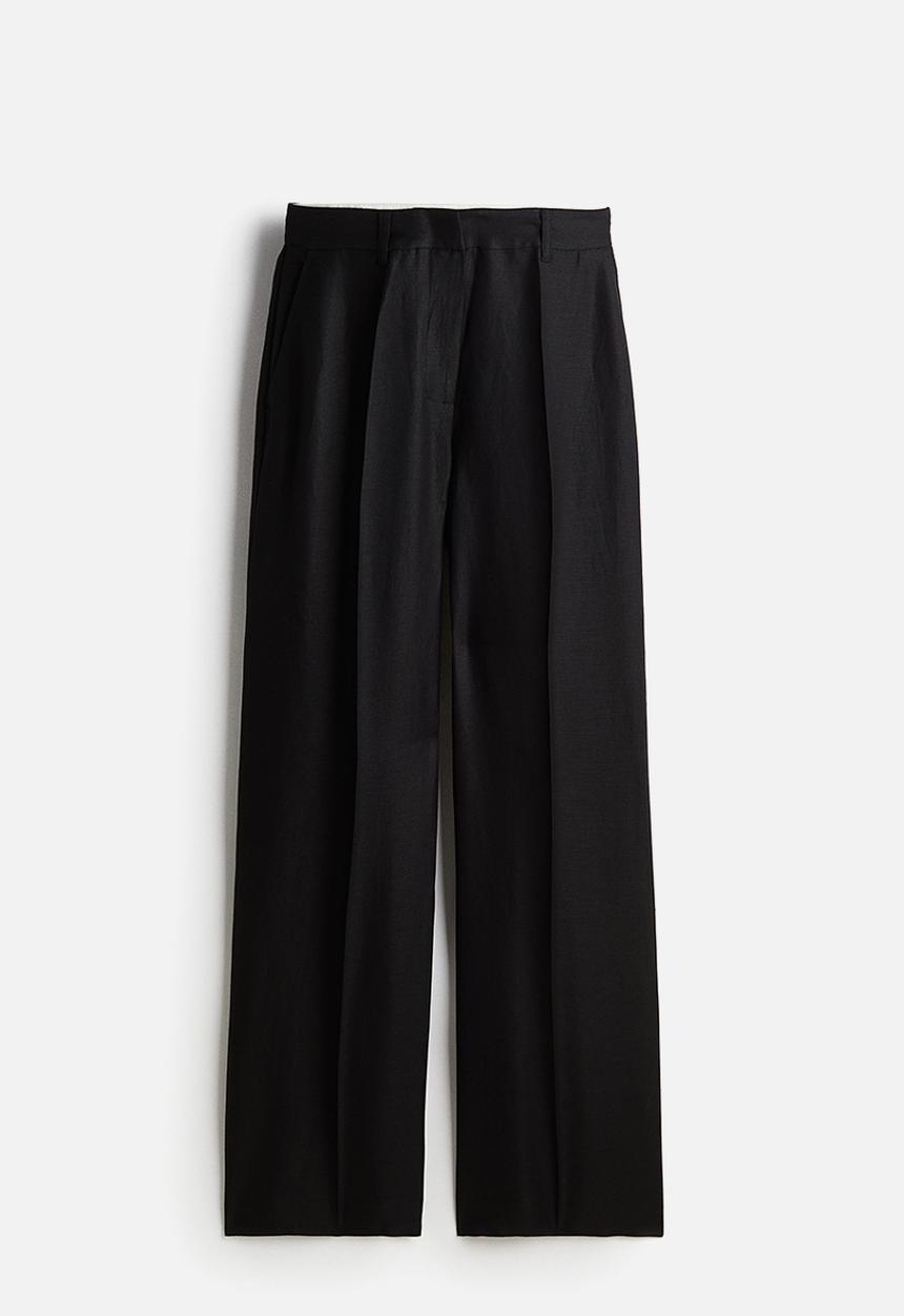H&M - Linen-blend twill trousers - black
