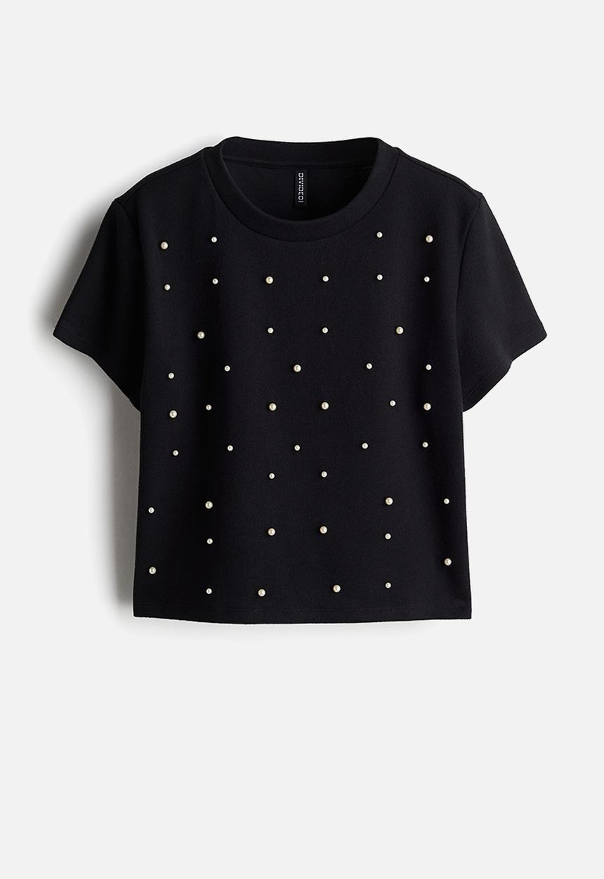 H&M - Bead-embellished t-shirt - black