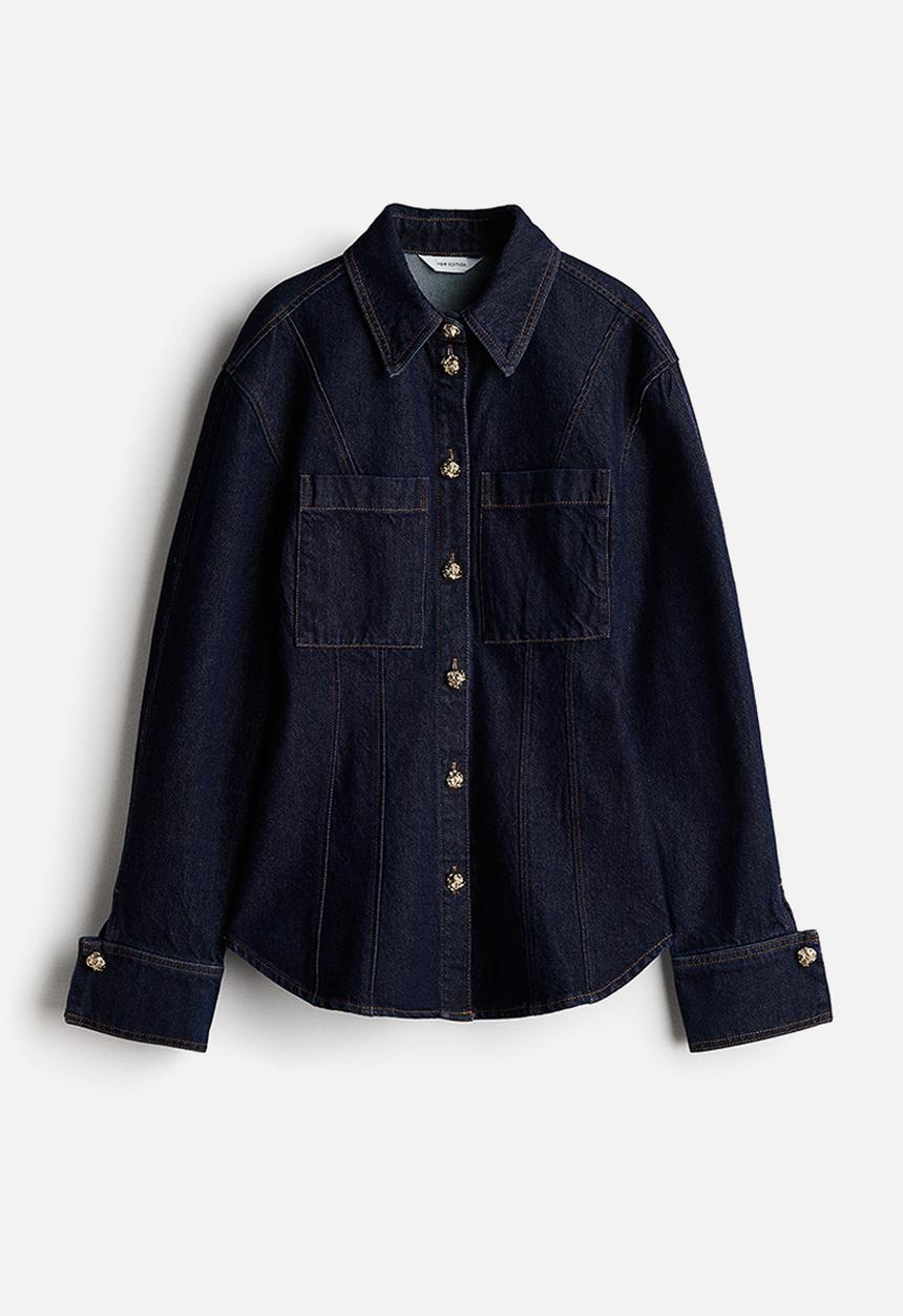 H&M - Waisted denim shirt - dark denim blue