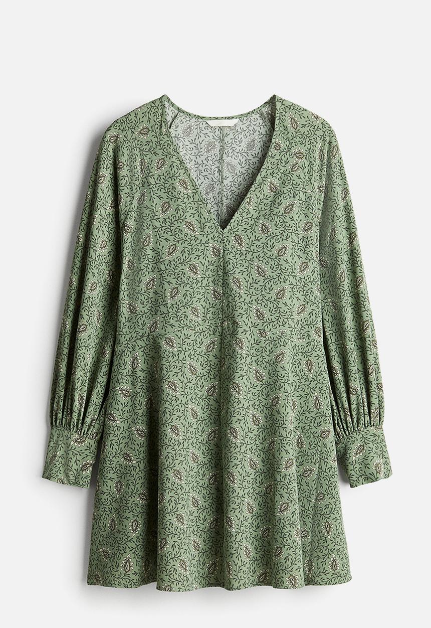 H&M - Flared dress - green & patterned
