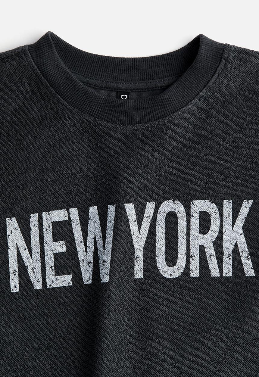 H&M - Oversized motif-front sweatshirt - dark grey & new york