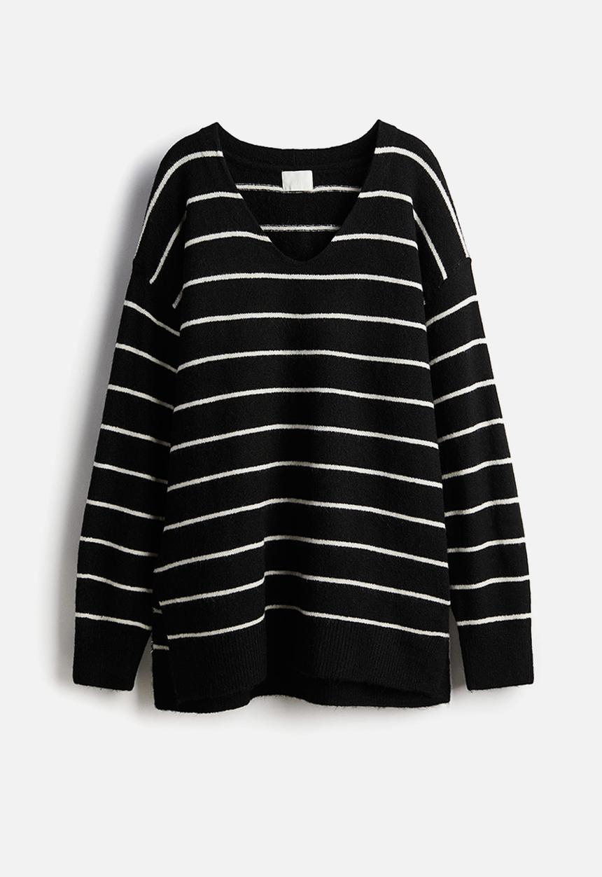 H&M - Oversized jumper - black/striped