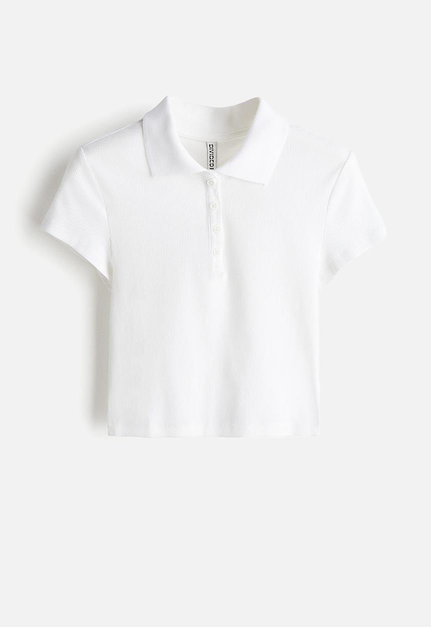 H&M - Ribbed polo shirt - white