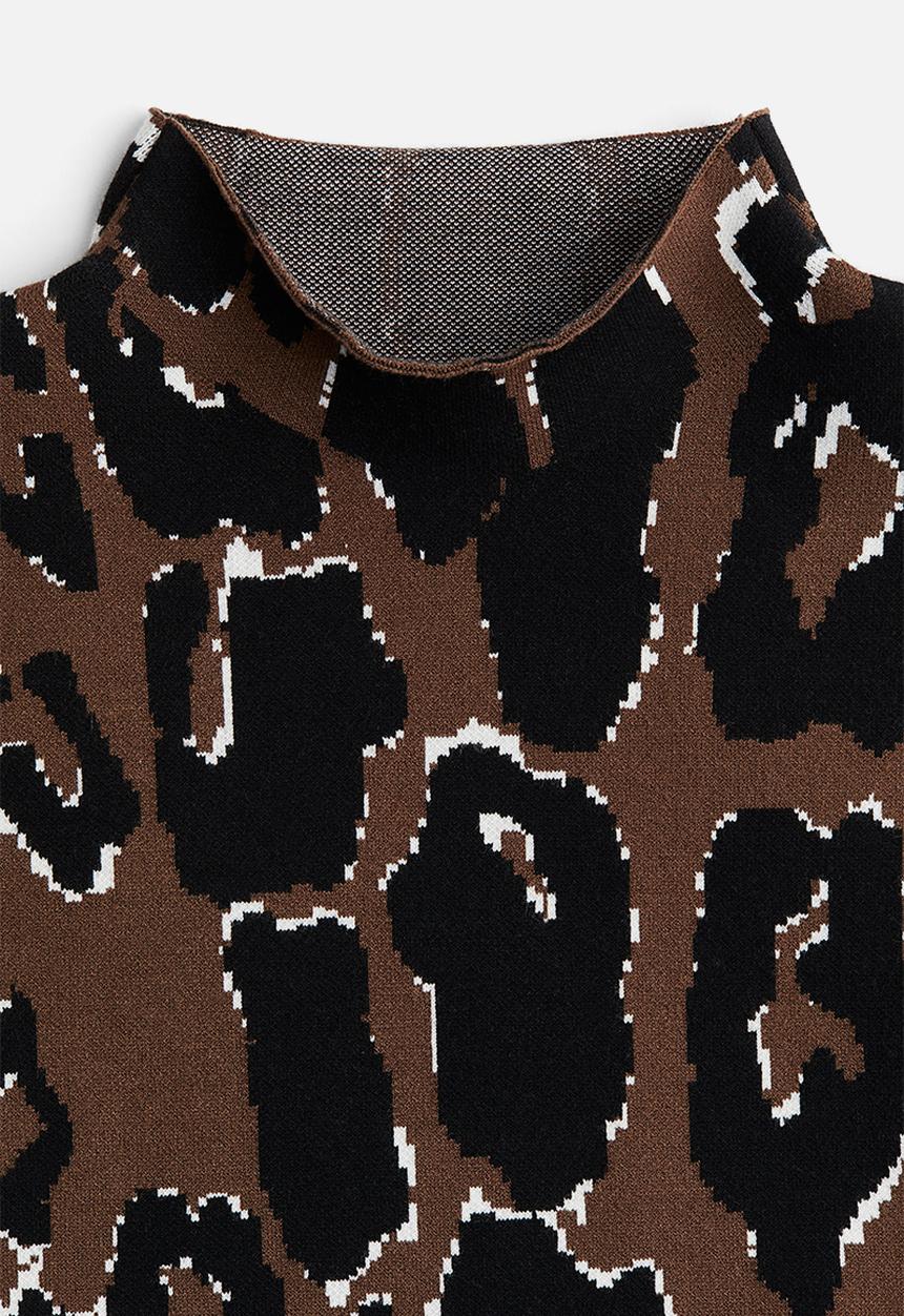 H&M - Jacquard-knit turtleneck jumper - brown/leopard print